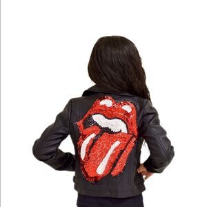 Kid's Leather Jacket W/ R Stones Sequin Patch